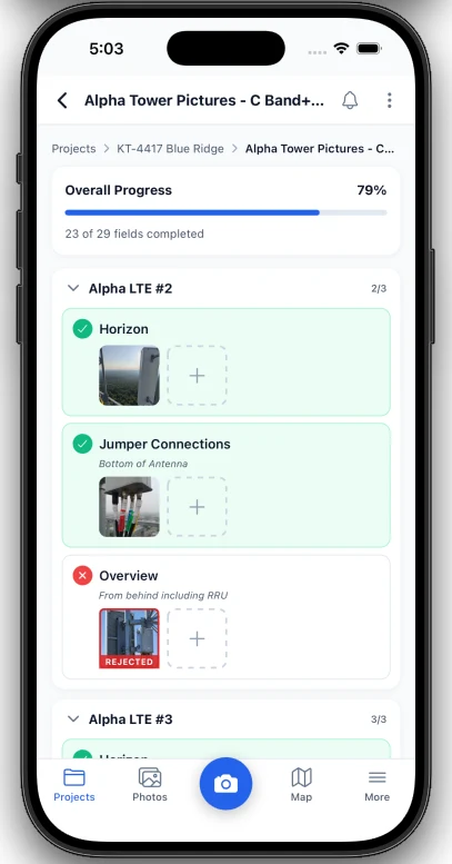 A checklist on the Mastlens mobile app