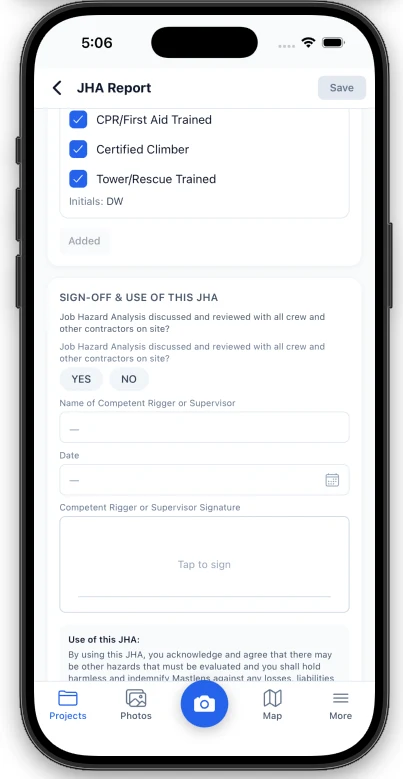 Signing a JHA report on the Mastlens mobile app