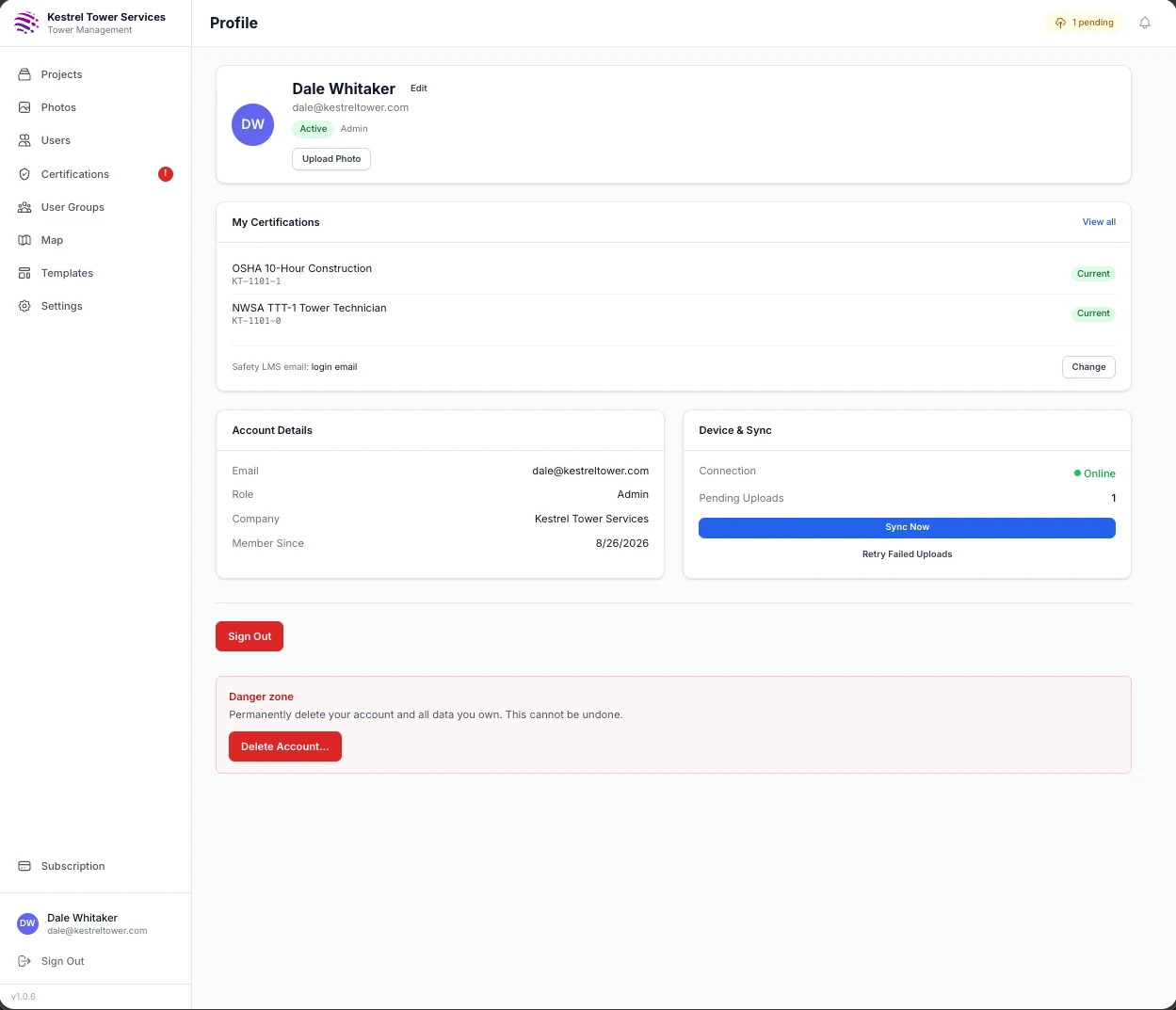 A Mastlens profile page showing personal certifications