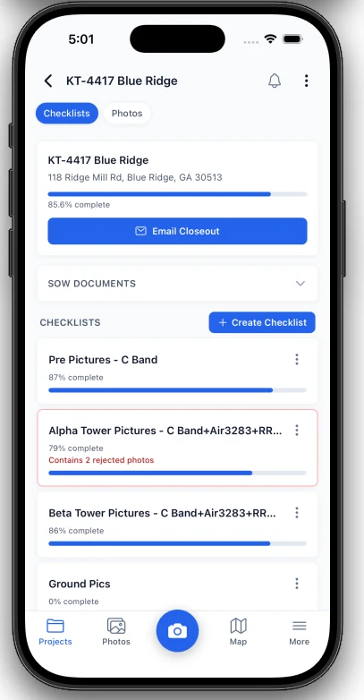 A project page on the Mastlens mobile app